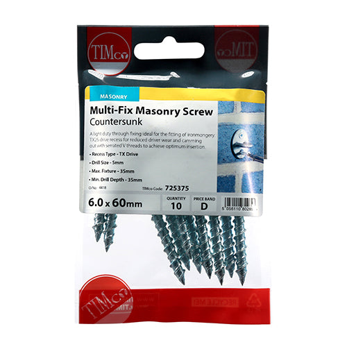 TIMCO Masonry Screws Countersunk Silver — Trade Pack