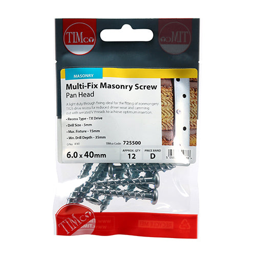 TIMCO Masonry Screws Pan Head Silver