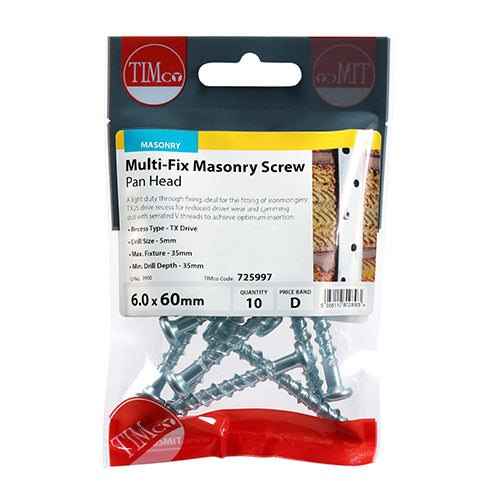 TIMCO Masonry Screws Pan Head Silver — Trade Pack