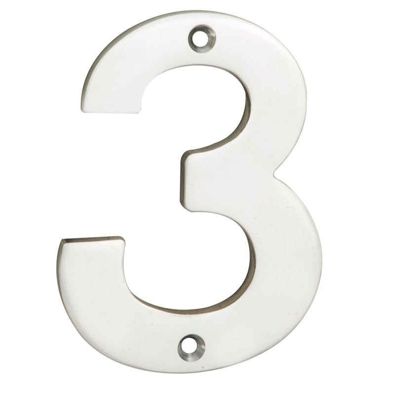 100 X 74 X 5Mm - Number 3 - Face Fix - Bright Stainless Steel