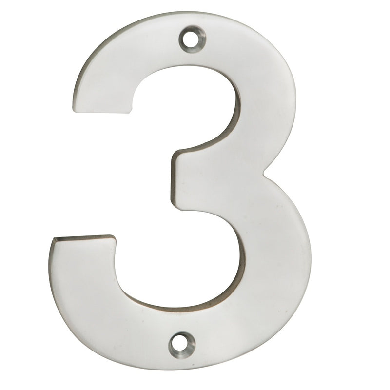 100 X 74 X 5Mm - Number 3 - Face Fix - Satin Stainless Steel