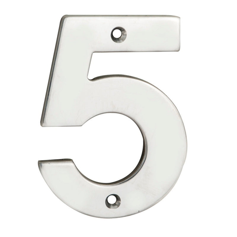 100 X 73 X 5Mm - Number 5 - Face Fix - Bright Stainless Steel