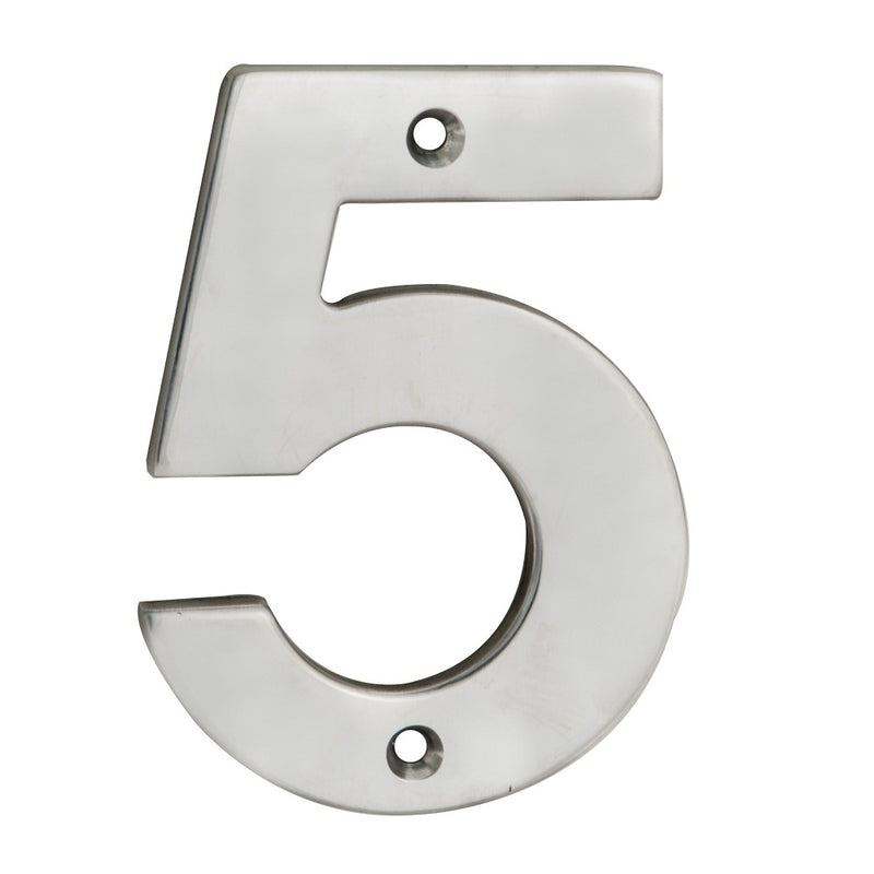 100 X 73 X 5Mm - Number 5 - Face Fix - Satin Stainless Steel