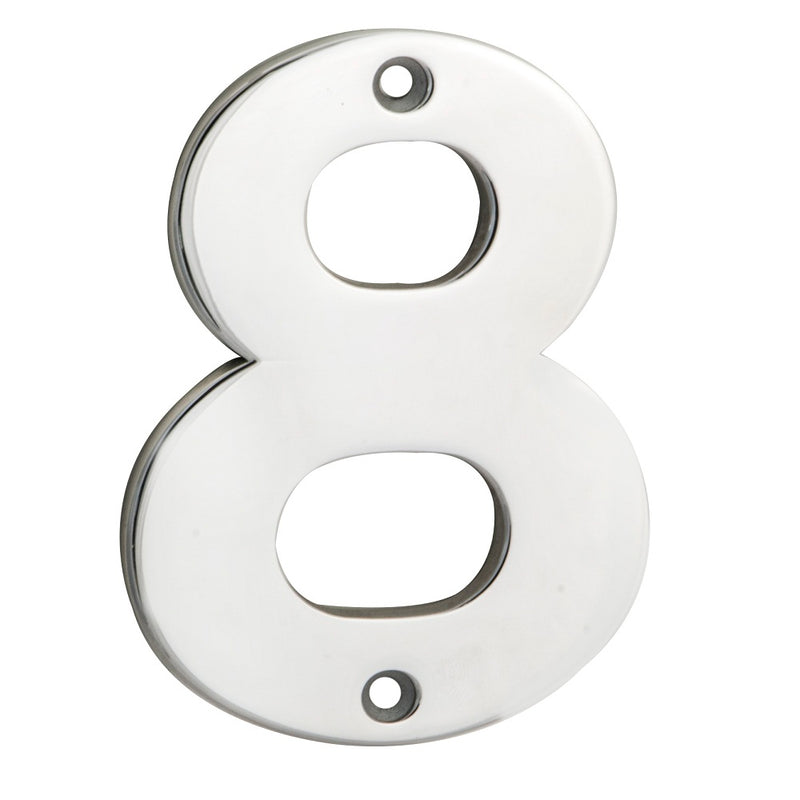 100 X 72 X 5Mm - Number 8 - Face Fix - Bright Stainless Steel