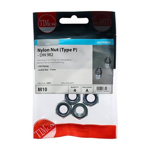 TIMCO Nylon Insert Nuts Type P DIN982 Silver — Trade Pack