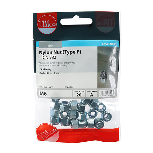 TIMCO Nylon Insert Nuts Type P DIN982 Silver — Trade Pack