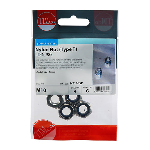 TIMCO Nylon Insert Nuts Type T DIN985 A2 Stainless Steel — Trade Pack