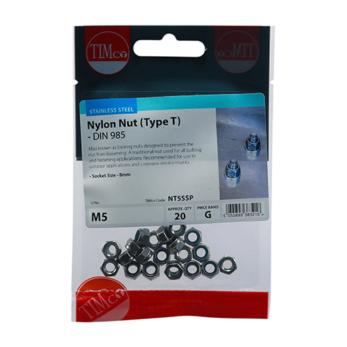 TIMCO Nylon Insert Nuts Type T DIN985 A2 Stainless Steel — Trade Pack