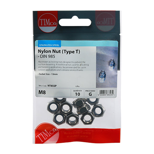 TIMCO Nylon Insert Nuts Type T DIN985 A2 Stainless Steel - M10