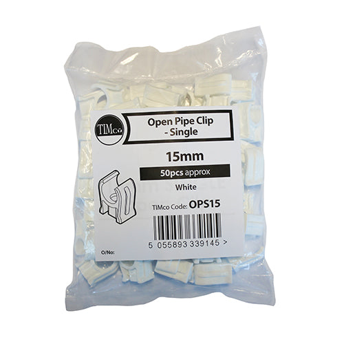 Single Snap-In Open Pipe Clips White