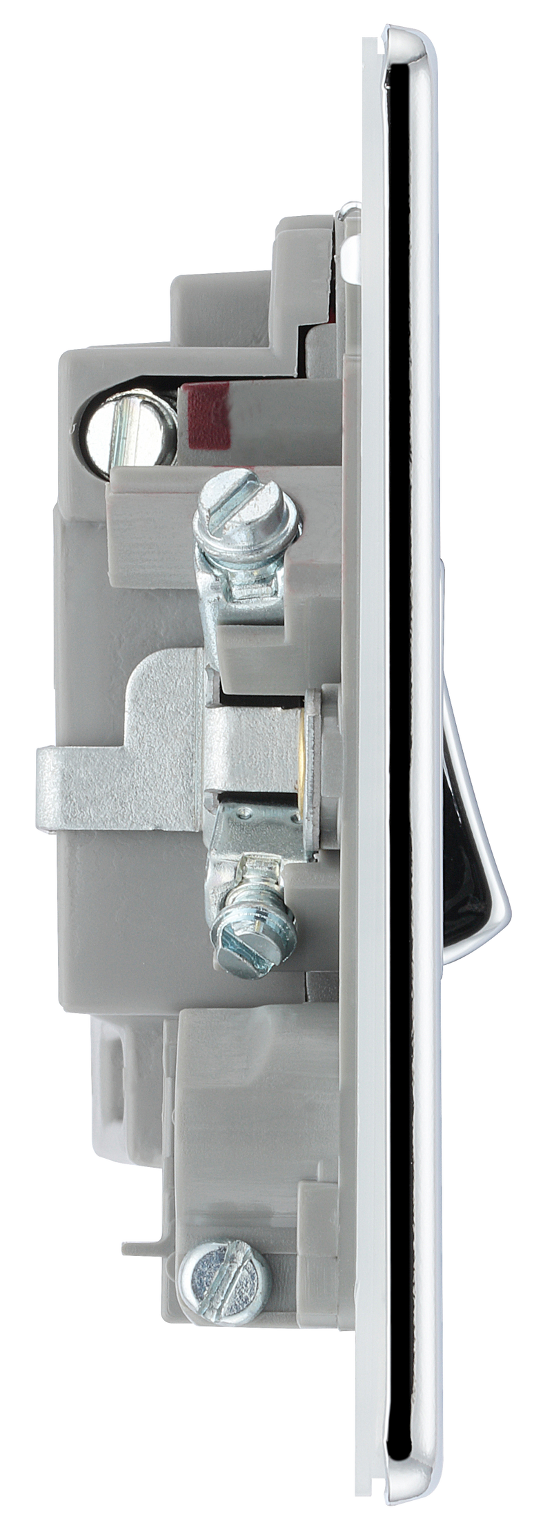 BG Electrical Flatplate Screwless Polished Chrome - Switched and fused with indicator and flex outlet