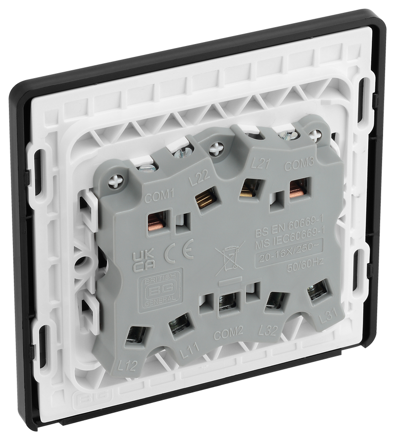 BG Electrical Evolve Matt Blue - Triple, 2 way switch
