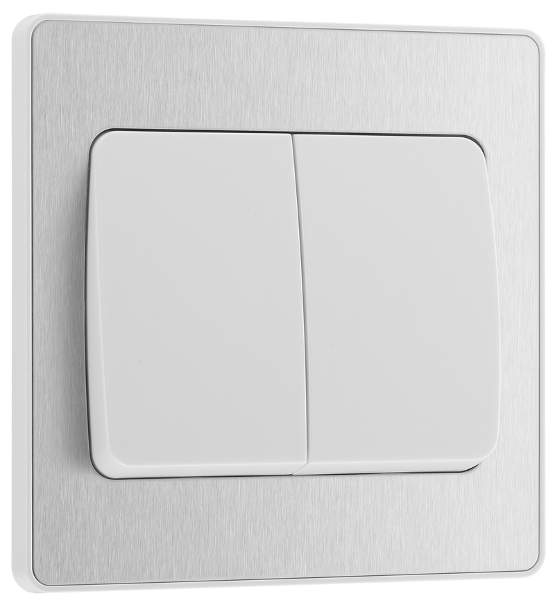 BG Electrical Evolve Brushed Steel - Double, 2 way switch, wide rocker