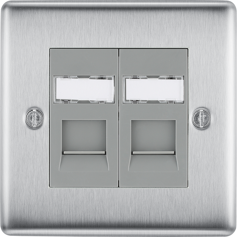 BG Electrical Nexus Metal Brushed Steel - Double, RJ45 data socket