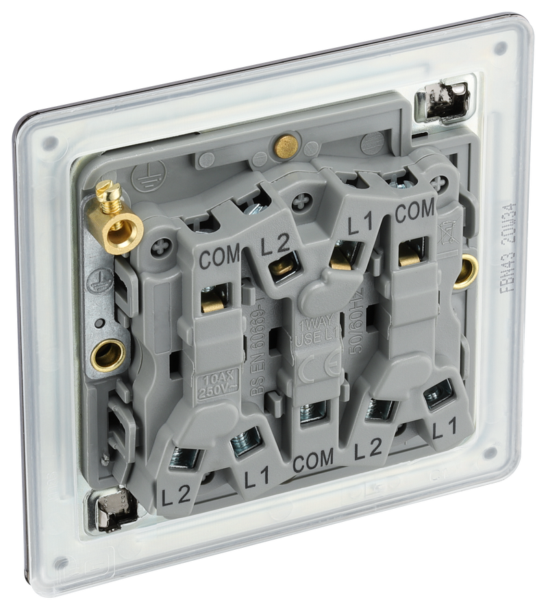 BG Electrical Flatplate Screwless Black Nickel - Triple 2 way switch