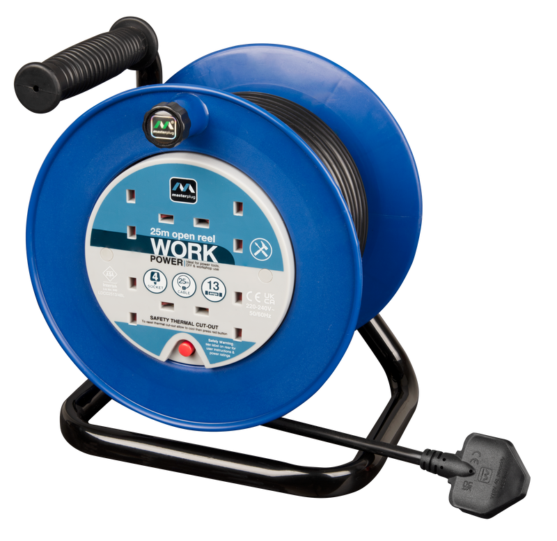 Masterplug Work - 25m, 4 Sockets, 13A, Blue