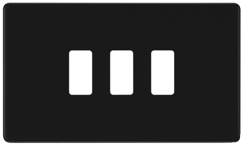 BG Electrical Flatplate Screwless Matt Black - 3 module - rectangular