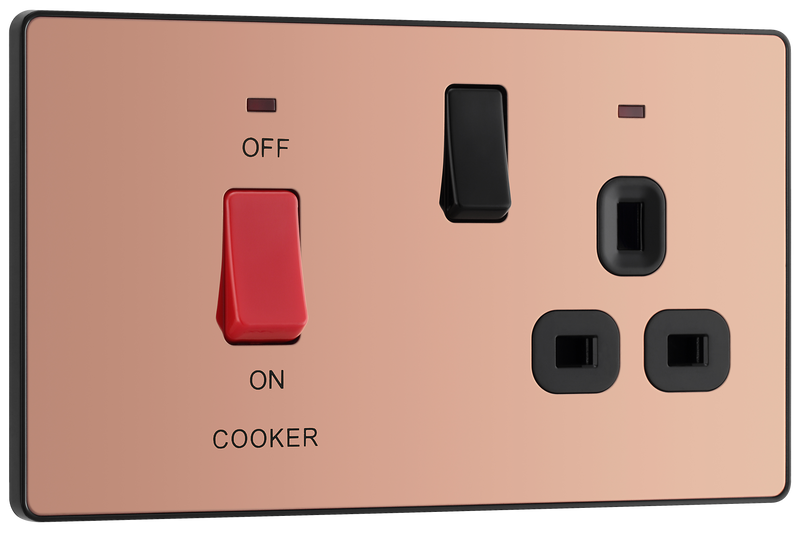 BG Electrical Evolve Polished Copper - 45A double pole with switched socket and indicators