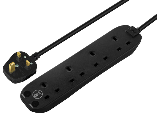 Masterplug Surge - 4 Sockets, 2m, 13A, Black