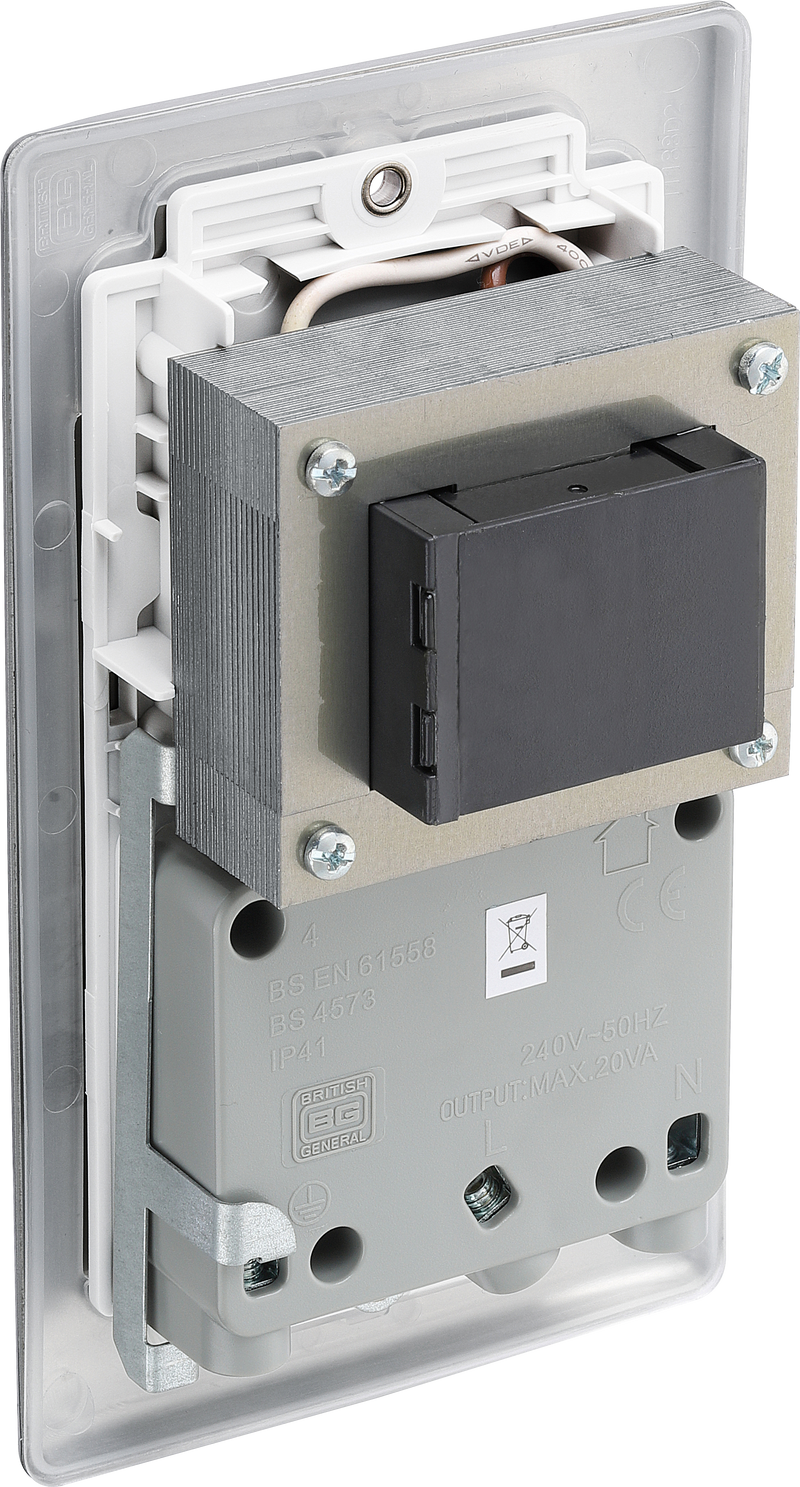 BG Electrical Nexus Metal Brushed Steel - 115/240V dual voltage shaver socket