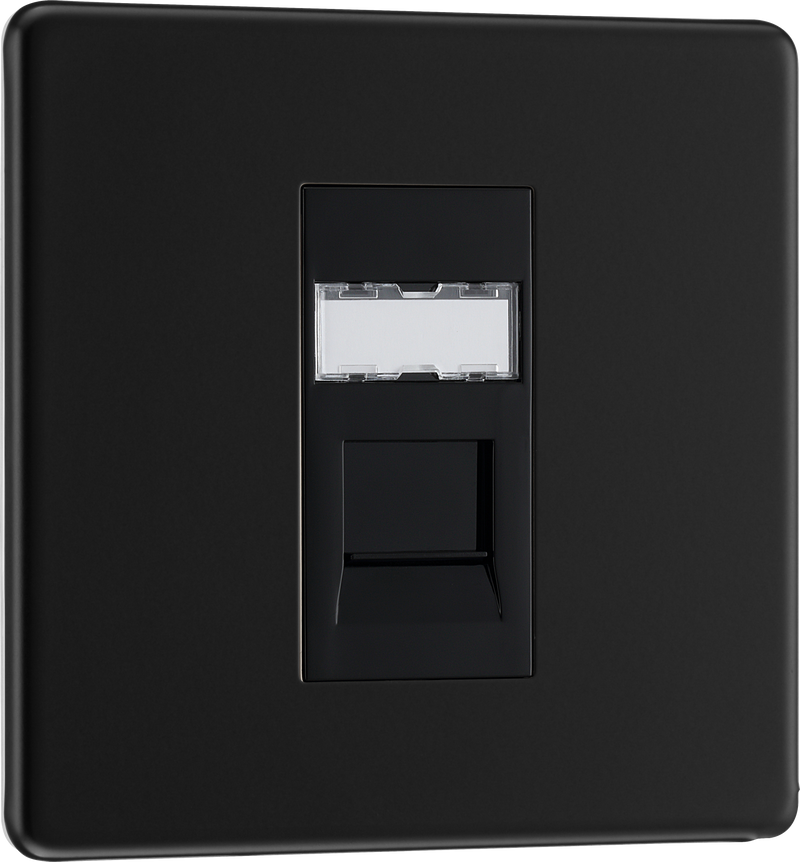 BG Electrical Flatplate Screwless Matt Black - Single, RJ45 data socket