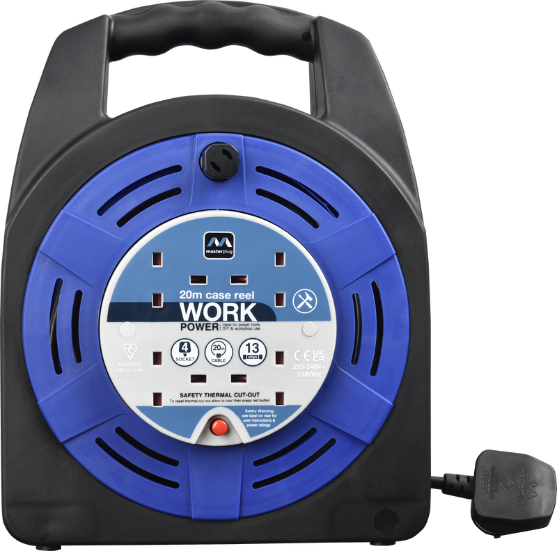 Masterplug Work - 20m, 4 Sockets, 13A, Blue