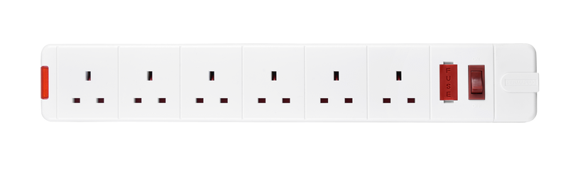 Masterplug Basic - 6 Sockets, 13A, White