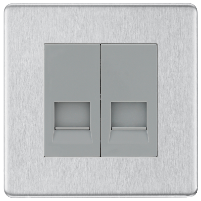 BG Electrical Flatplate Screwless Brushed Steel - Double, telephone socket, master