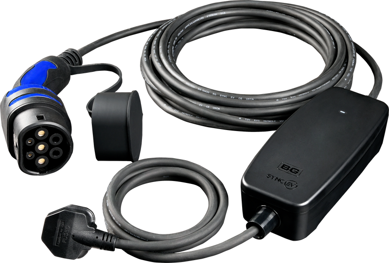 Sync Energy EV Cables - EV Charging Cable, Mode 2, 3 Pin UK Plug to EV Type 2 - 10 Metres