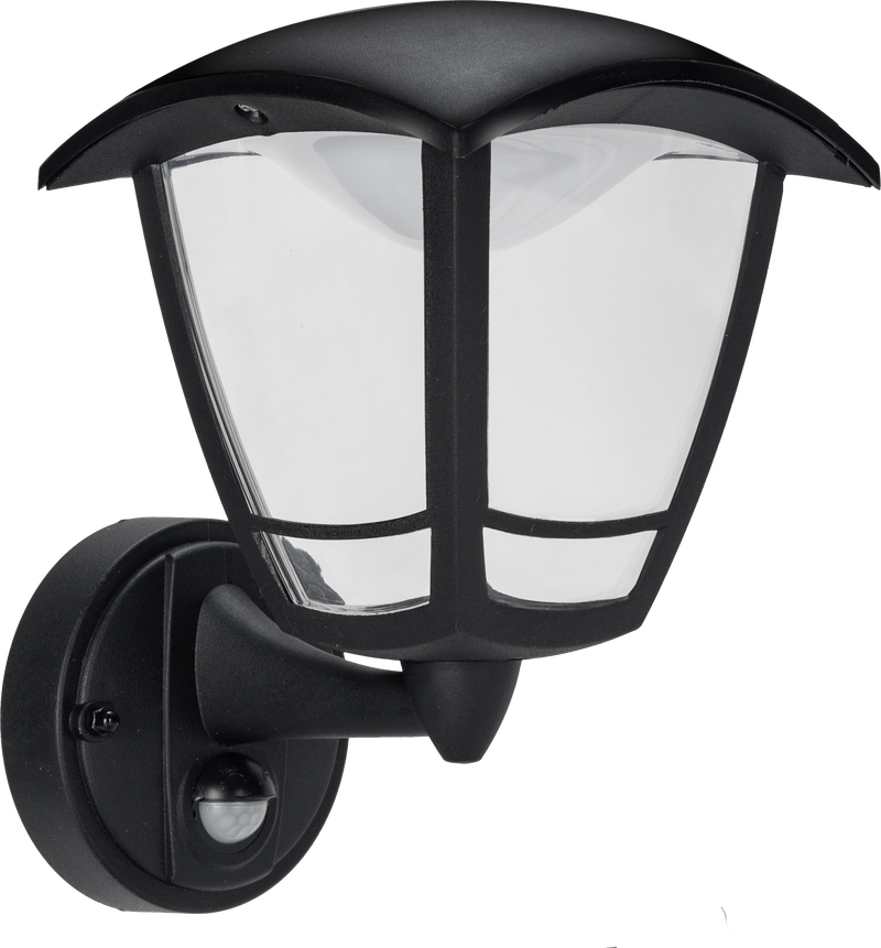 Luceco Coach Lantern - Exterior LED PIR Coach Lantern 4 Panel Bottom Arm 640lm 8w 4000k Ip44 Black