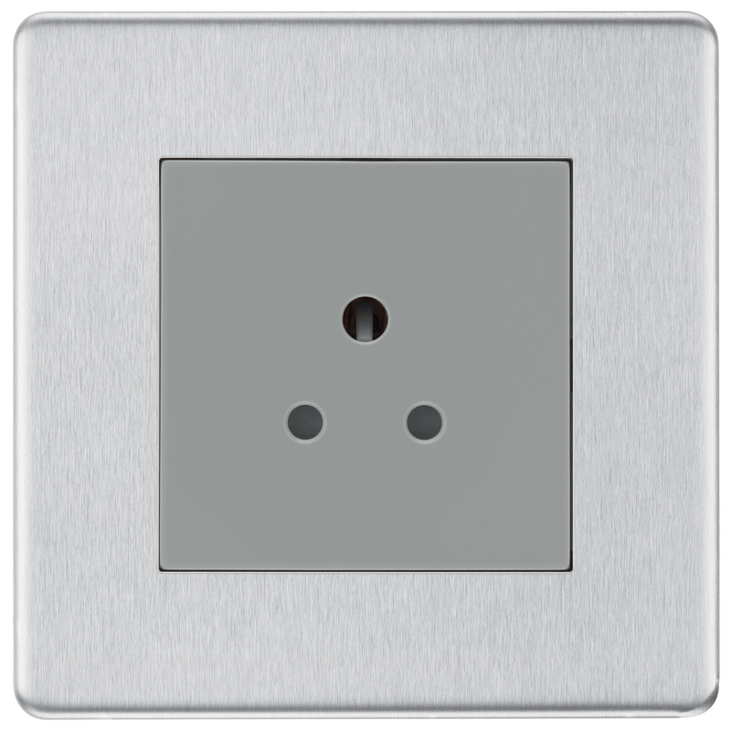 BG Electrical Flatplate Screwless Brushed Steel - 2A, single, unswitched, round pin