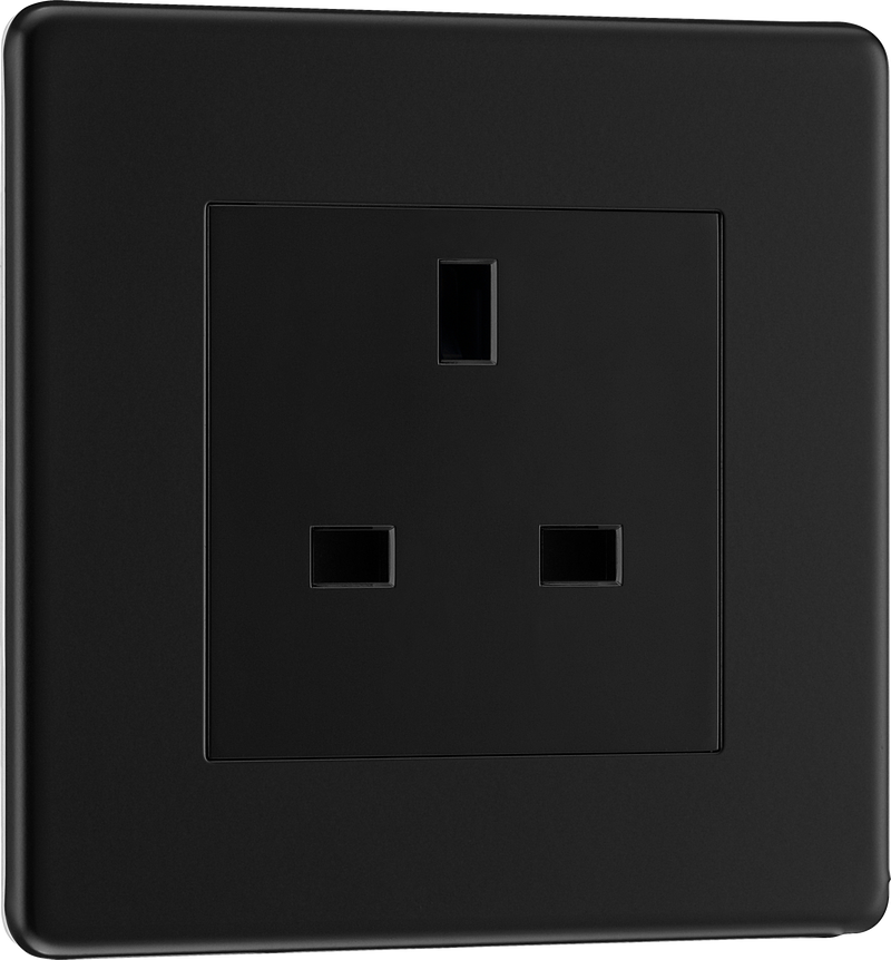 BG Electrical Flatplate Screwless Matt Black - Single unswitched
