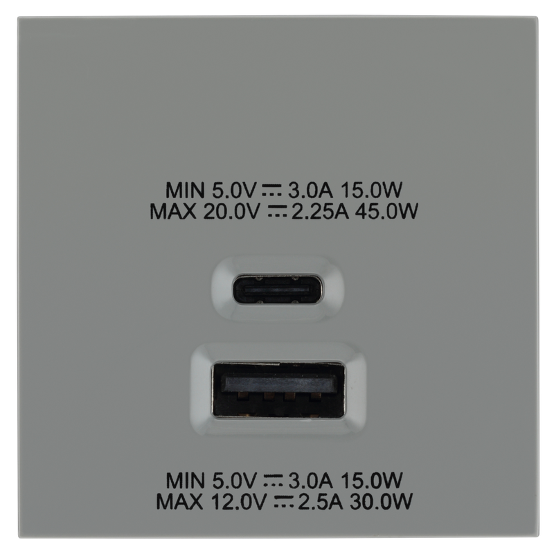 BG Electrical Euro Module - 45W USB A+C Euro Module - Grey
