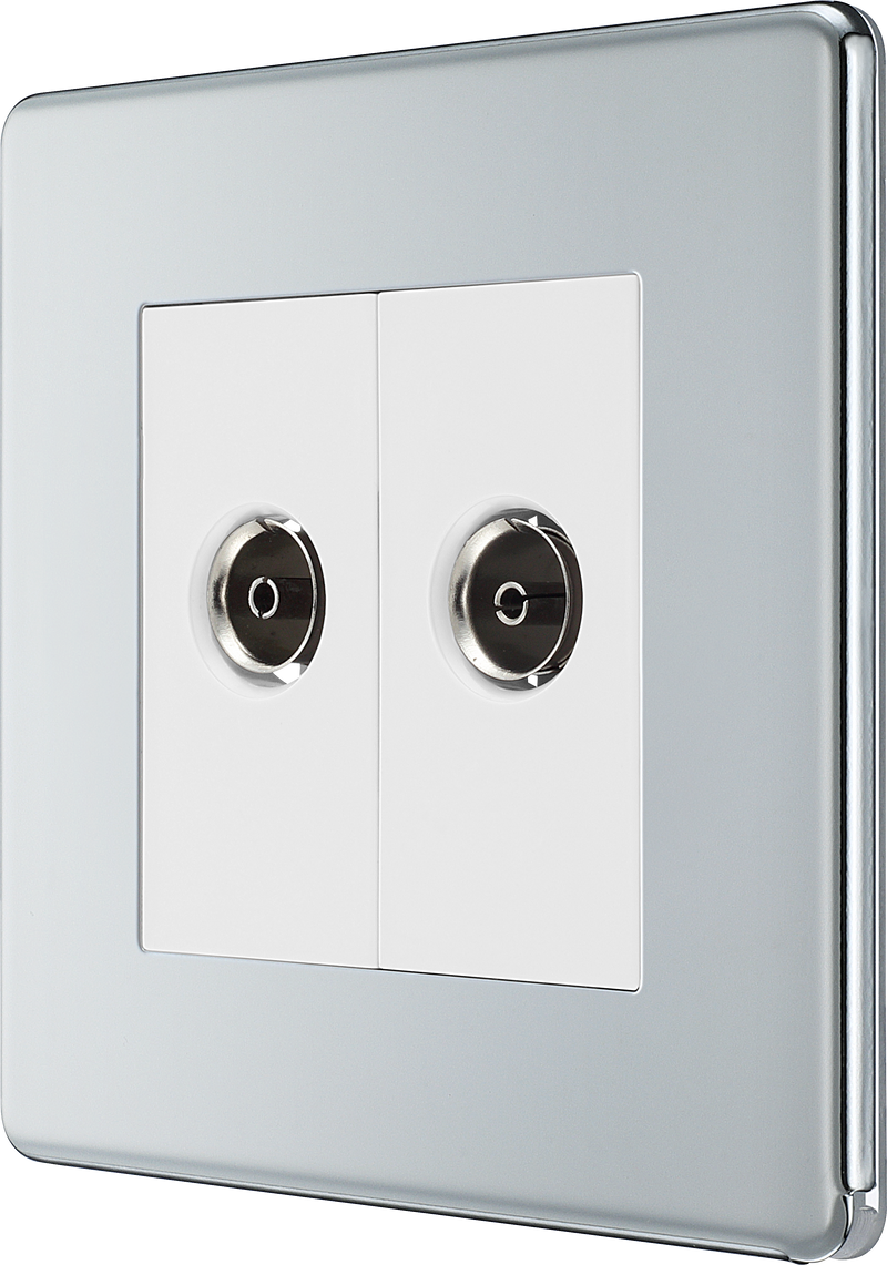 BG Electrical Flatplate Screwless Polished Chrome - Double, isolated, co-axial