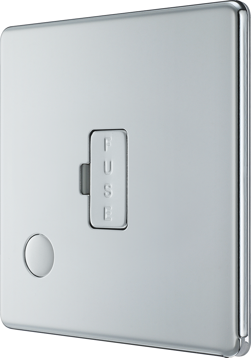 BG Electrical Flatplate Screwless Polished Chrome - Unswitched and fused with flex outlet
