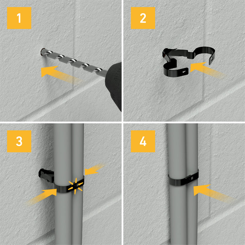 D-Line Fire Clip - Safe-D Stag-Clip for 2x 6-8mm φ cables. Twin, Black - Pack of 100