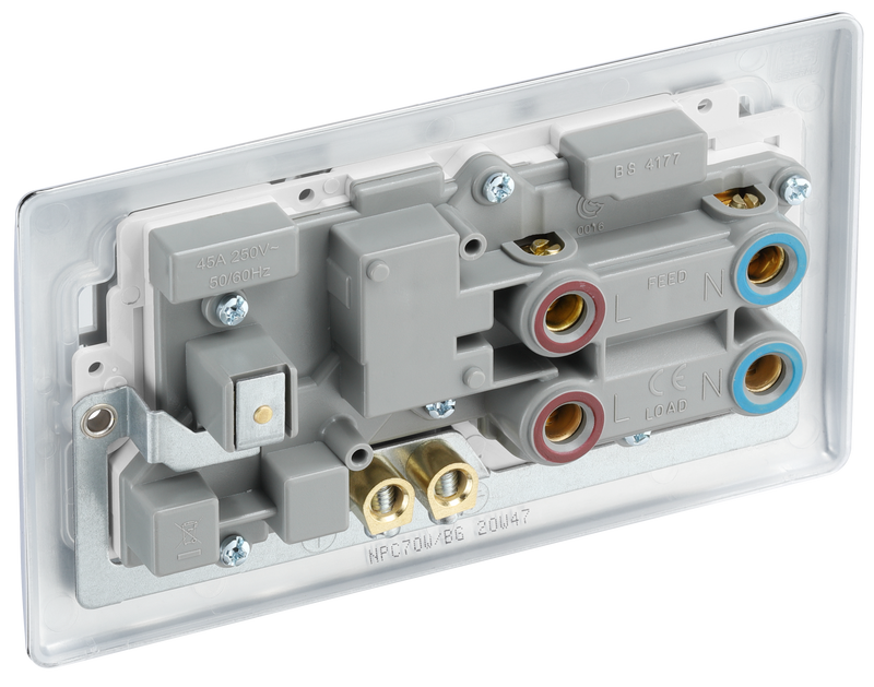 BG Electrical Nexus Metal Polished Chrome - 45A double pole, with switched socket and indicators