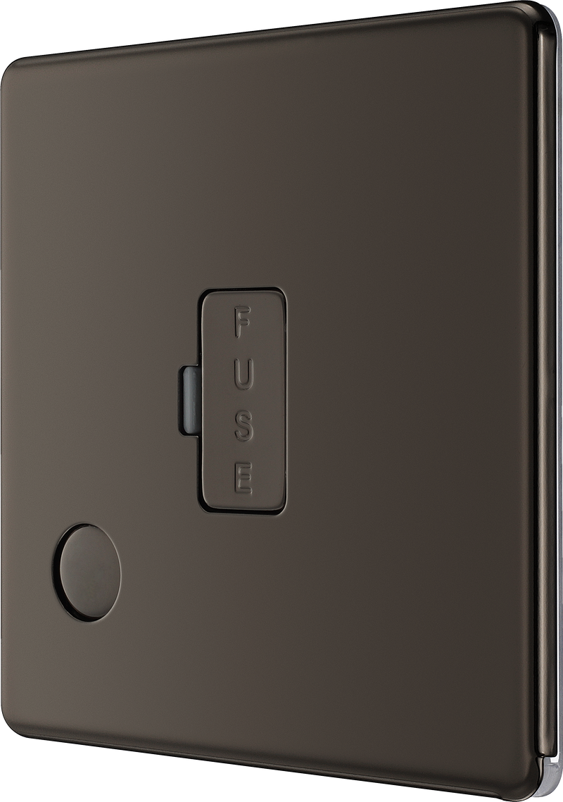 BG Electrical Flatplate Screwless Black Nickel - Unswitched and fused with flex outlet