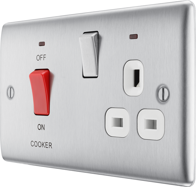 BG Electrical Nexus Metal Brushed Steel - 45A double pole, with switched socket and indicators