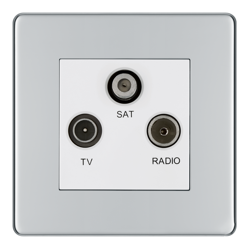 BG Electrical Flatplate Screwless Polished Chrome - Triple TV/FM/SAT triplex - screened