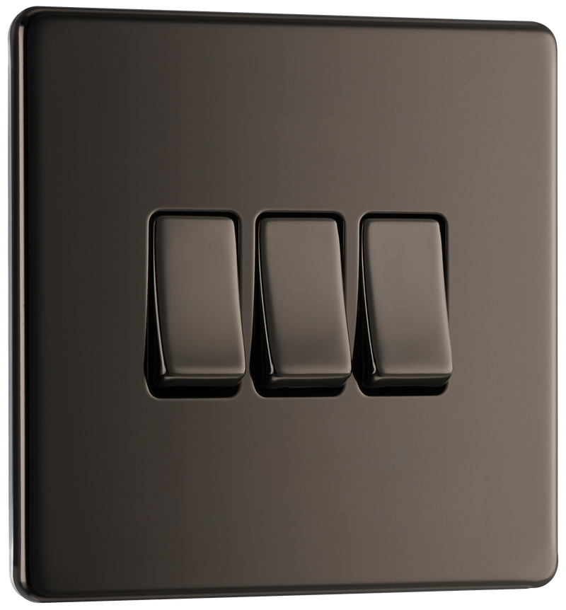 BG Electrical Flatplate Screwless Black Nickel - Triple 2 way switch
