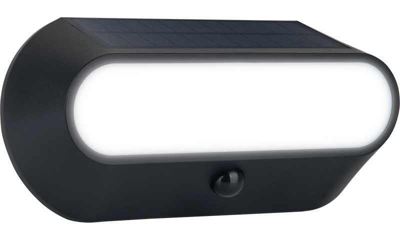 Luceco Ext Residential - Carina Decorative Oval Outdoor Solar Bulkhead Wall Light with PIR Motion Sensor, LED Exterior Lighting, Black, IP54, 5W, 470lm, 4000K