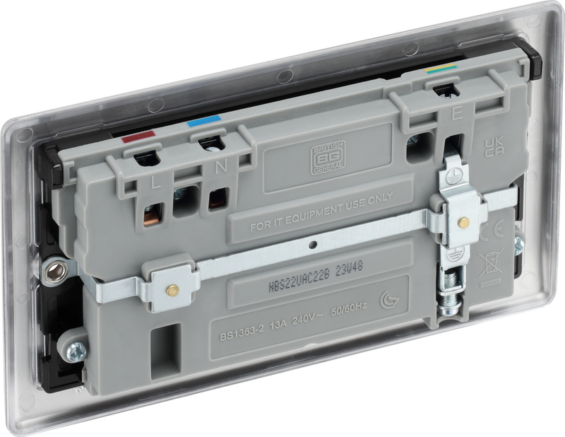 BG Electrical Nexus Metal Brushed Steel - Double switched single pole, with USB A + C (22W)
