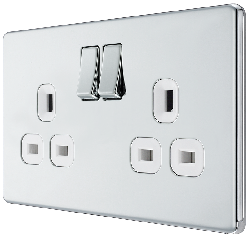 BG Electrical Flatplate Screwless Polished Chrome - Double switched, double pole