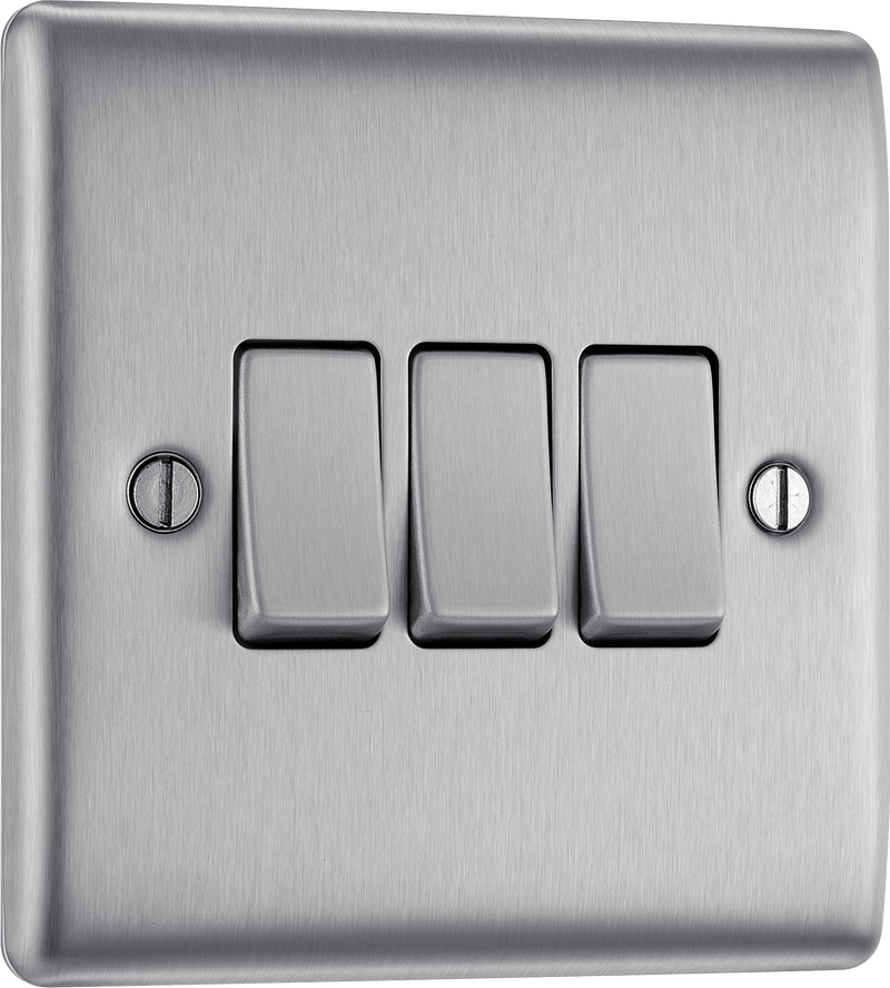 BG Electrical Nexus Metal Brushed Steel - Triple, 2 way switch
