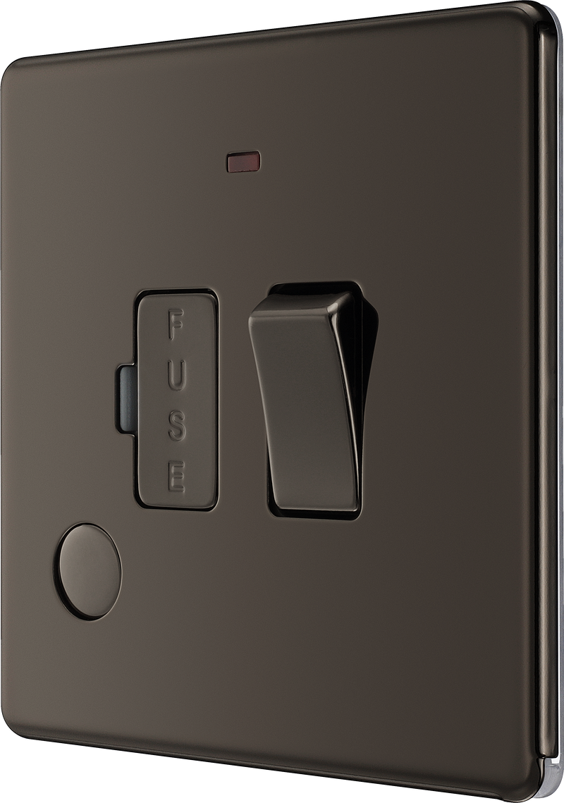 BG Electrical Flatplate Screwless Black Nickel - Switched and fused with indicator and flex outlet