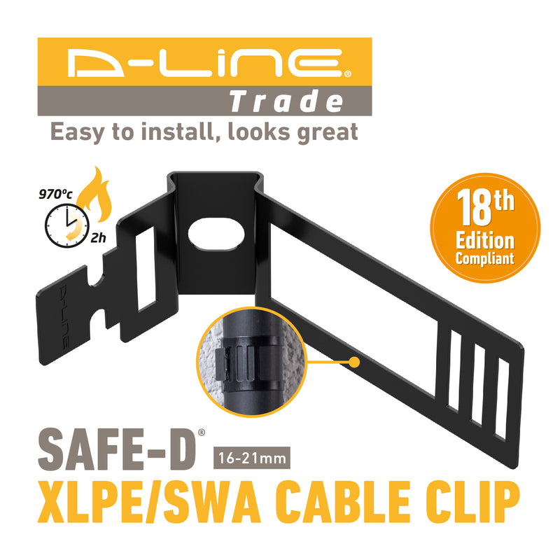 D-Line Fire Clip - EV Fixing Pack 16-21mm Black. Bag of 20 c/w Pan Head Screws & 5mm SDS Bit