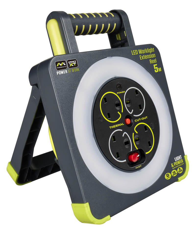 Masterplug Pro XT - 5m, 4 Sockets, 13A, Grey + Green