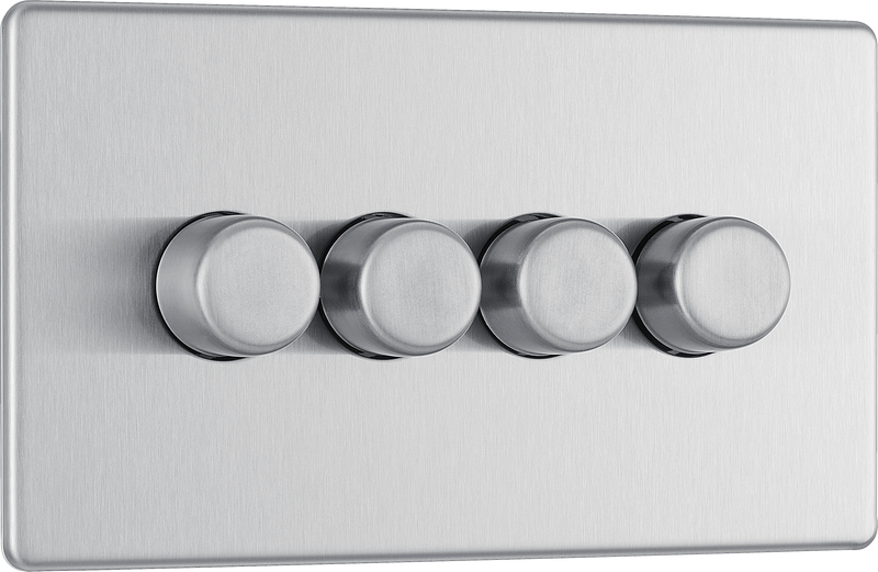 BG Electrical Flatplate Screwless Brushed Steel - Quadruple 2 way push 200W