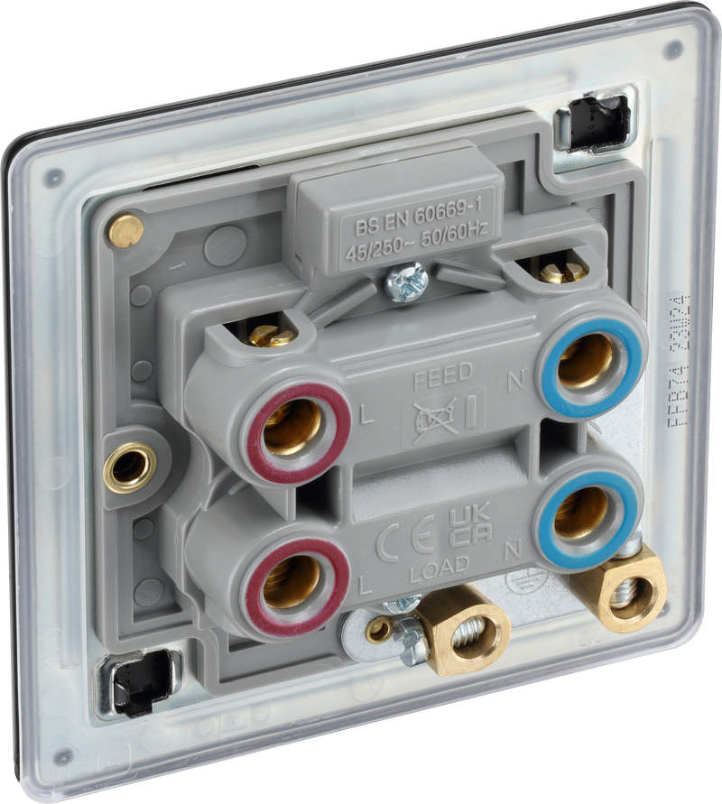 BG Electrical Flatplate Screwless Matt Black - 45A, double pole, single plate, with indicator
